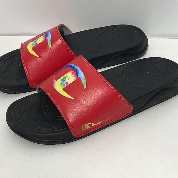 Champion Mens Slides Slippers Open Toe Comfort Logo Red Size 9W - Picture 3 of 6